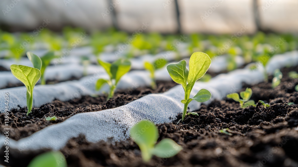 Vibrant young seedlings growing in fertile soil showcasing the beauty of nature in a greenhouse : Generative AI