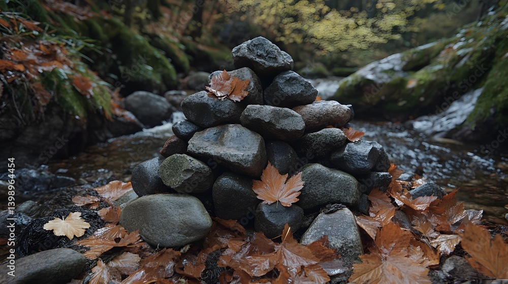 Autumn Stream Rocks Pyramid Nature Scene Autumn Stream Rocks Pyramid Nature Scene