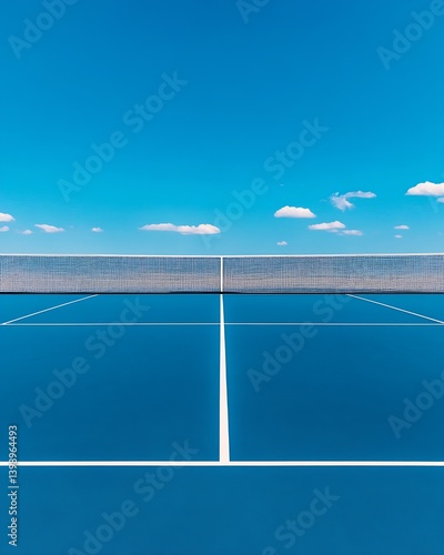 Obraz na płótnie Bright and pristine tennis court with clear blue skies and soft clouds above : Generative AI w salonie