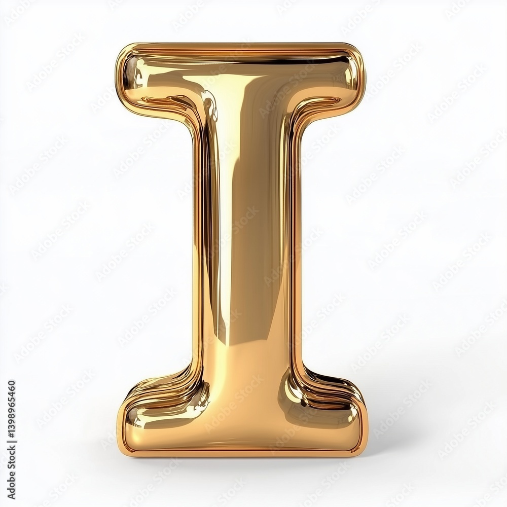 Font I shaped shiny golden metallic letter, alphabet decoration, isolated white Font I shaped shiny golden metallic letter, alphabet decoration, isolated white