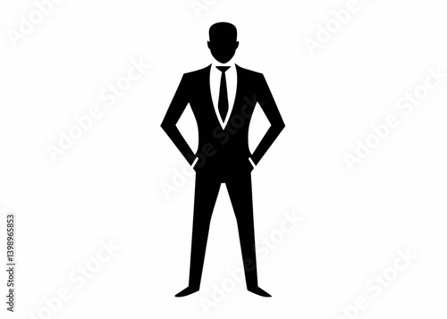Confident Professional Silhouette: A stark, elegant silhouette of a sharply dressed professional exudes confidence and authority. Perfect for business, presentations, and branding projects.