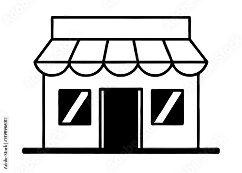 Simple Storefront Silhouette: A clean, minimalist black and white illustration captures the essence of a classic storefront, symbolizing commerce and community.