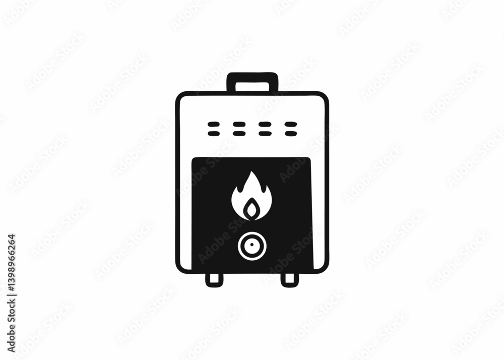 Simple Boiler Icon: A minimalist monochrome illustration showcasing a stylized water heater icon. A modern design, perfect for technical and industrial applications, this image signifies efficiency. Simple Boiler Icon: A minimalist monochrome illustration showcasing a stylized water heater icon. A modern design, perfect for technical and industrial applications, this image signifies efficiency.