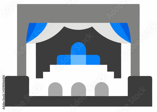 Theater Stage Icon: A minimalist illustration of a theater stage, featuring a stage, curtains, and seating, conveying the essence of performance, entertainment, and the arts.