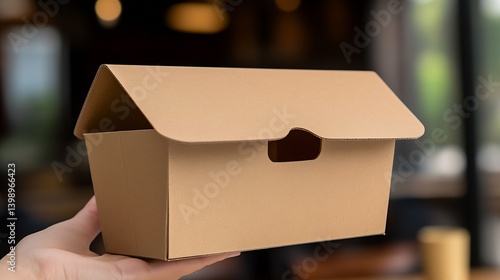 Obraz na płótnie Chic brown food box held in hand perfect for storing takeout meals in a trendy restaurant atmosphere : Generative AI w salonie