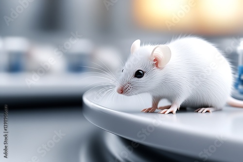 Obraz na płótnie Close up of a white mouse in a laboratory setting exploring its surroundings with scientific equipment : Generative AI w salonie