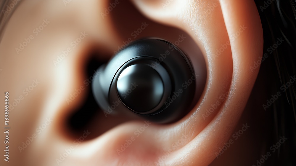 High Resolution Close Up of Wireless Earbud Nested in Ear Designed for Exceptional Audio Experience : Generative AI