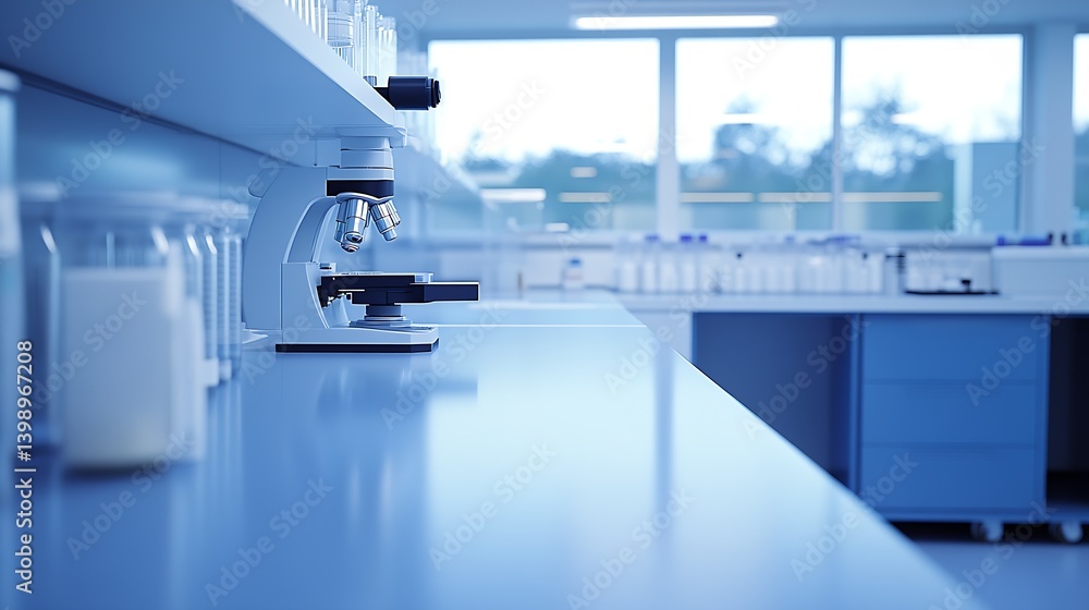 Modern laboratory setting with microscope and clean work surfaces emphasizing scientific research : Generative AI