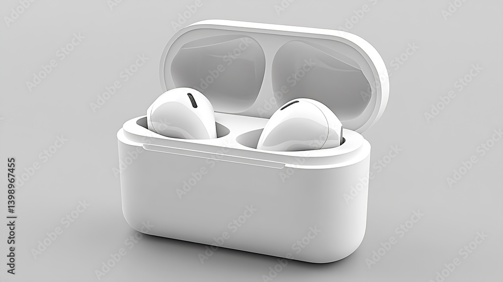 Sleek Wireless Earbuds with Charging Case Showcasing Modern Design Elements for Audio Enjoyment : Generative AI