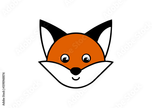 Cheerful Fox Portrait: A charming illustration of a fox, featuring its iconic orange fur, perky ears, and friendly expression, is presented against a clean backdrop, creating a design for any theme.