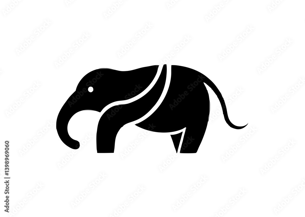 Obraz premium Elephant Silhouette: A minimalist yet elegant representation of an elephant, rendered in a stark black silhouette on a clear background.