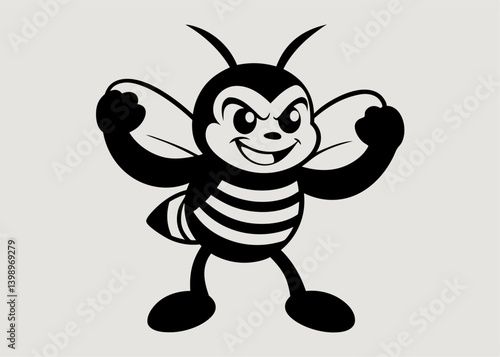 Strong Bee Mascot: A stylized illustration of a powerful bee mascot, exuding confidence and energy. Depicting a strong and determined presence