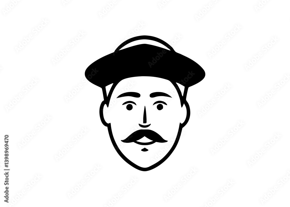 Emblem of a Traditional Gentleman: A clean and artistic depiction of a classic gentleman, complete with a distinguished mustache and traditional hat. This image exudes heritage, cultural roots. Emblem of a Traditional Gentleman: A clean and artistic depiction of a classic gentleman, complete with a distinguished mustache and traditional hat. This image exudes heritage, cultural roots.