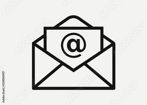 Email Correspondence Icon: Illustrating a modern envelope, it showcases the universal @ symbol, symbolizing digital communication and correspondence. This image represents electronic mail.