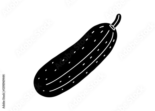 Cucumber Silhouette: A sleek and stylish monochrome silhouette of a fresh cucumber, a staple ingredient in salads and healthy recipes, rendered in a minimalist style.