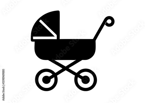Simple Baby Stroller Icon: This image is a simple, silhouetted depiction of a classic baby stroller, evoking feelings of new beginnings, nurturing, and the journey of parenthood. 