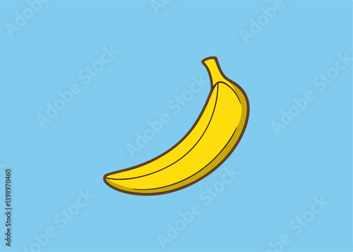 Banana's Charm on Sky-Blue: A single ripe banana, presented in a clean, illustrative style, curving against a soft, pastel sky-blue backdrop.