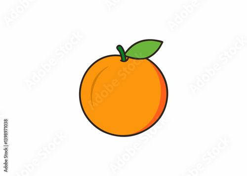 Vibrant Citrus Delight: A cheerful illustration of a juicy orange, complete with a fresh green leaf, symbolizing health, refreshment, and the simple pleasures of nature.