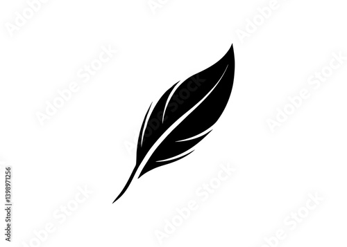 Feather's Silhouette: A meticulously crafted studio shot presents a singular, sleek black feather in stark contrast, perfect for representing writing, art, and freedom