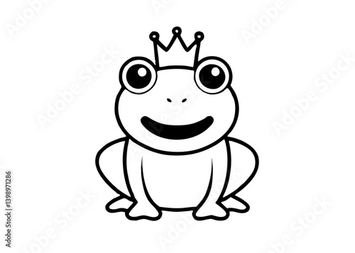 Crown Frog: A cute illustration of a frog wearing a crown, charming character in simple line art.