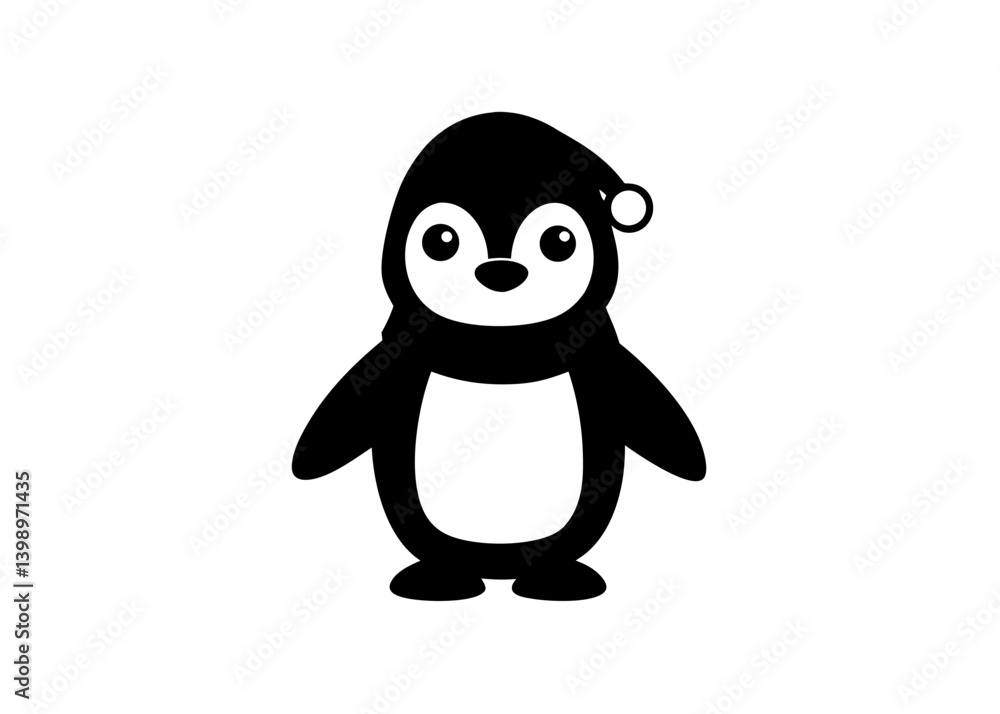 Obraz premium Festive Penguin Silhouette: An adorable penguin silhouette wearing a festive hat, ideal for holiday designs and winter themes.