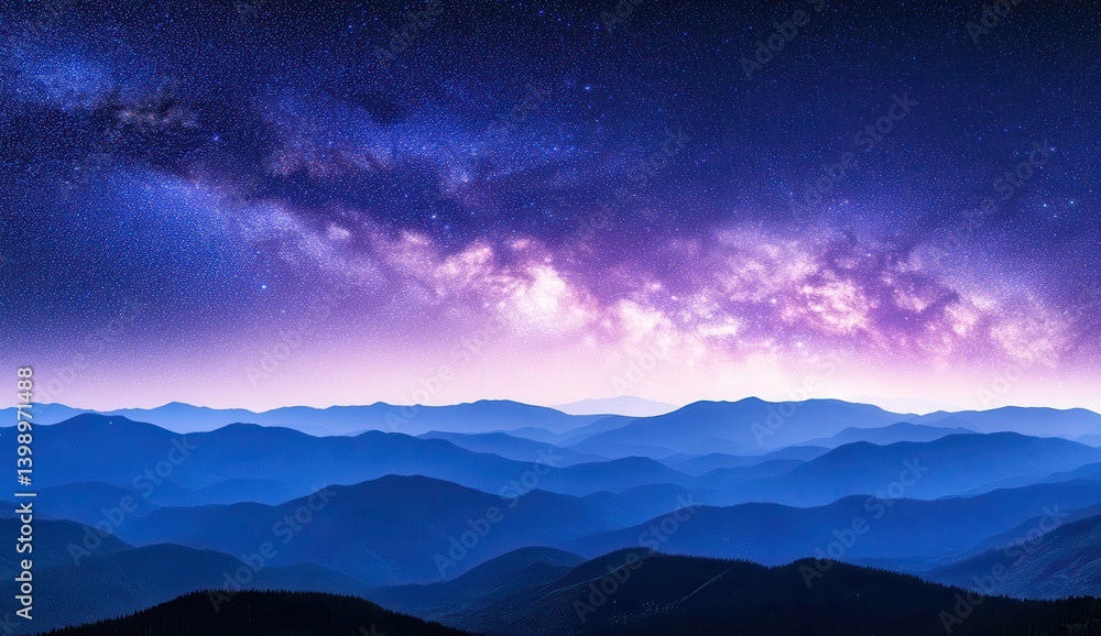 Milky Way over mountain ranges Milky Way over mountain ranges
