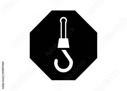 Industrial Hook Warning: A bold, symbolic representation of an industrial hook displayed within a striking octagonal shape, emphasizing the importance of caution and hazard awareness. 