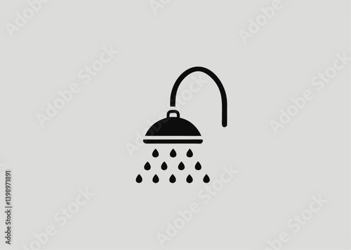 Shower Icon: Simple illustration of a shower head with water droplets, perfect for representing bathroom or hygiene-related concepts.