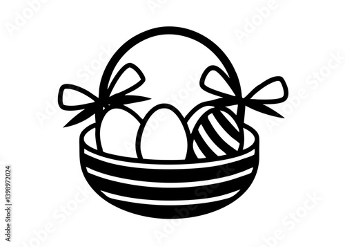 Easter Basket: A charming illustration of an Easter basket adorned with bows, filled with decorated eggs. A festive symbol of spring.
