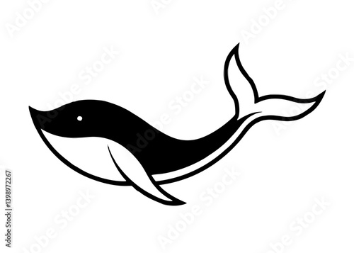 Simple Whale Illustration: A minimalist black and white illustration of a majestic whale gracefully navigating the ocean depths, perfectly capturing the essence of oceanic life.