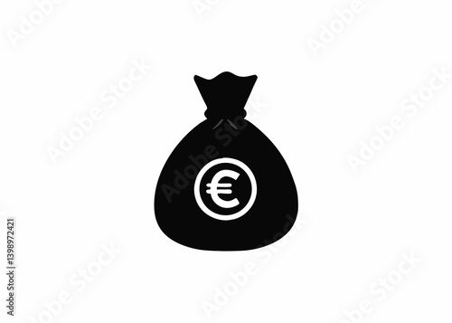 Financial Treasure: A stark, minimalist image showcases a symbolic black bag brimming with wealth, emblazoned with the euro currency sign, representing financial abundance.