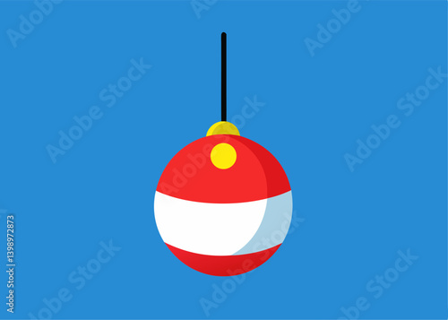 Fishing Bobber: A solitary fishing bobber hangs suspended against a vibrant blue backdrop, perfect for illustrating concepts related to angling, recreation, and the pursuit of leisure.