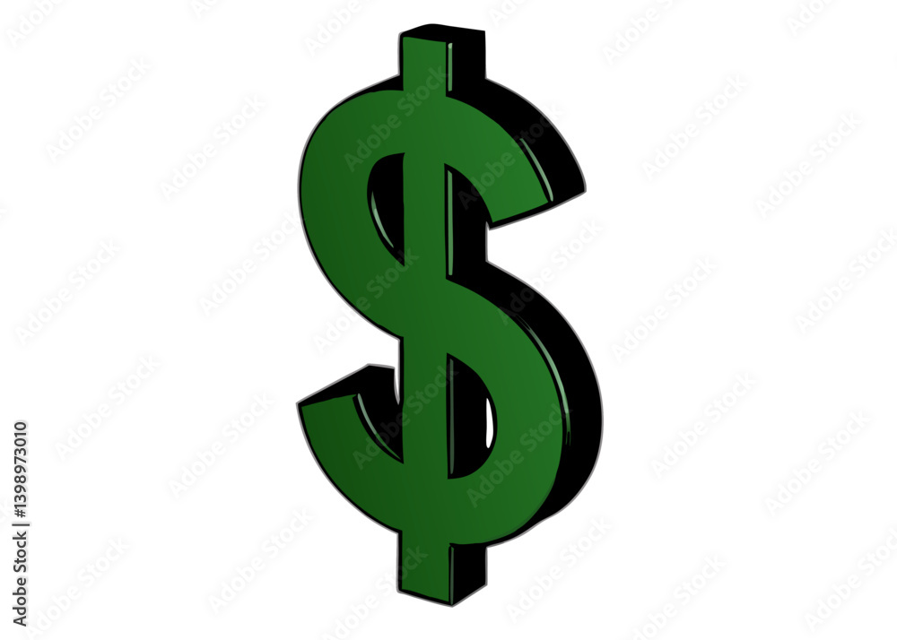 Dollar Sign Icon: A meticulously crafted, green, 3D rendering of the globally recognized dollar sign, radiating solidity and financial stability. Dollar Sign Icon: A meticulously crafted, green, 3D rendering of the globally recognized dollar sign, radiating solidity and financial stability.