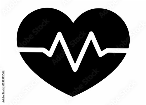 Heartbeat Silhouette: A minimalist depiction of a human heart, overlaid with a rhythmic pulse line, symbolizes life, health, and well-being. Simple yet powerful image.