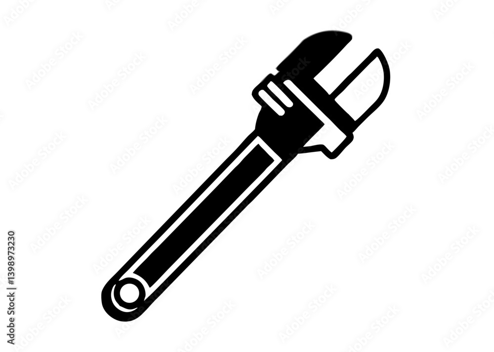 Monochrome Adjustable Wrench Icon: A sleek, high-contrast monochrome illustration of an adjustable wrench, perfect for projects. Monochrome Adjustable Wrench Icon: A sleek, high-contrast monochrome illustration of an adjustable wrench, perfect for projects.