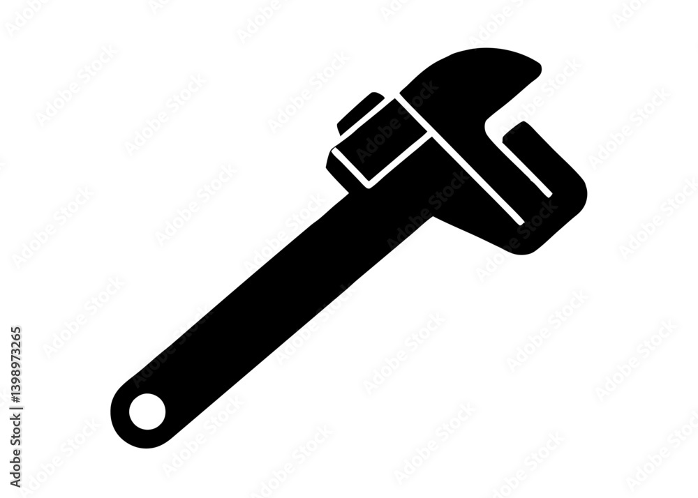Adjustable Wrench: An isolated, stark monochrome illustration of a sturdy adjustable wrench, ready for a myriad of mechanical tasks. Adjustable Wrench: An isolated, stark monochrome illustration of a sturdy adjustable wrench, ready for a myriad of mechanical tasks.