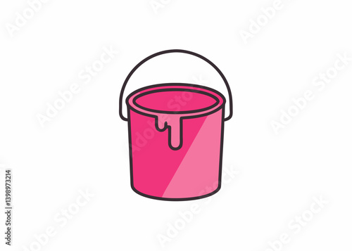 Pink Paint Bucket: A simple image of a vibrant pink paint bucket, filled to the brim and overflowing with fresh paint, set against a clean backdrop, symbolizing creativity and artistic expression.