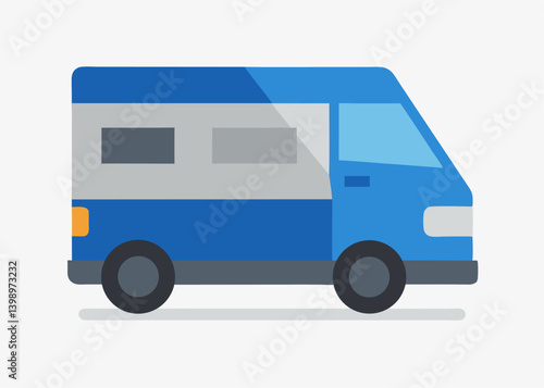 Isolated on white, a blue delivery van and a blue truck represent cargo transportation

