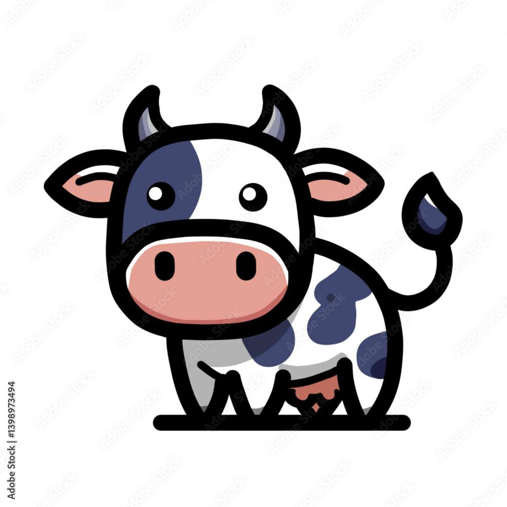Charming Cartoon Cow Illustration with Simplified Design on White Background Charming Cartoon Cow Illustration with Simplified Design on White Background