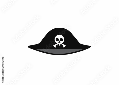 Pirate's Emblem: A stylized depiction of a classic pirate hat, adorned with the ominous skull and crossbones, signifying adventure and rebellion, against a plain backdrop.