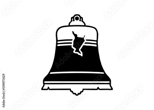 Broken Bell: A simple and bold graphic showcasing a cracked bell, its monochrome silhouette conveying themes of distress, repair, and historical significance.