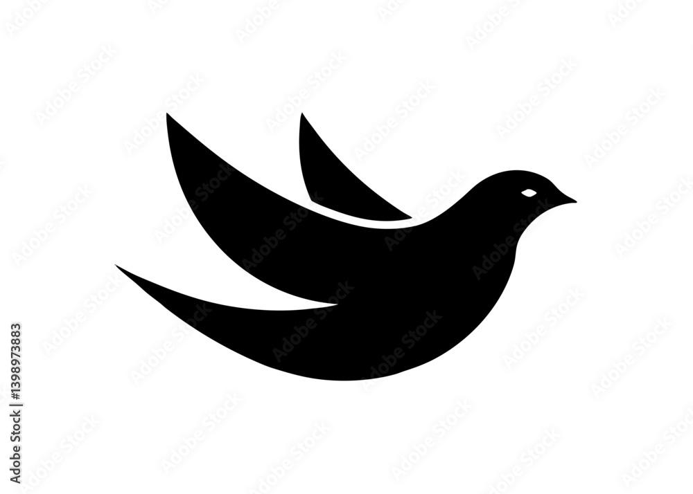 Obraz premium Soaring Silhouette: A stylized depiction of a dove in full flight, wings outstretched in a symbol of peace, freedom, and hope. Captured against a clean backdrop.