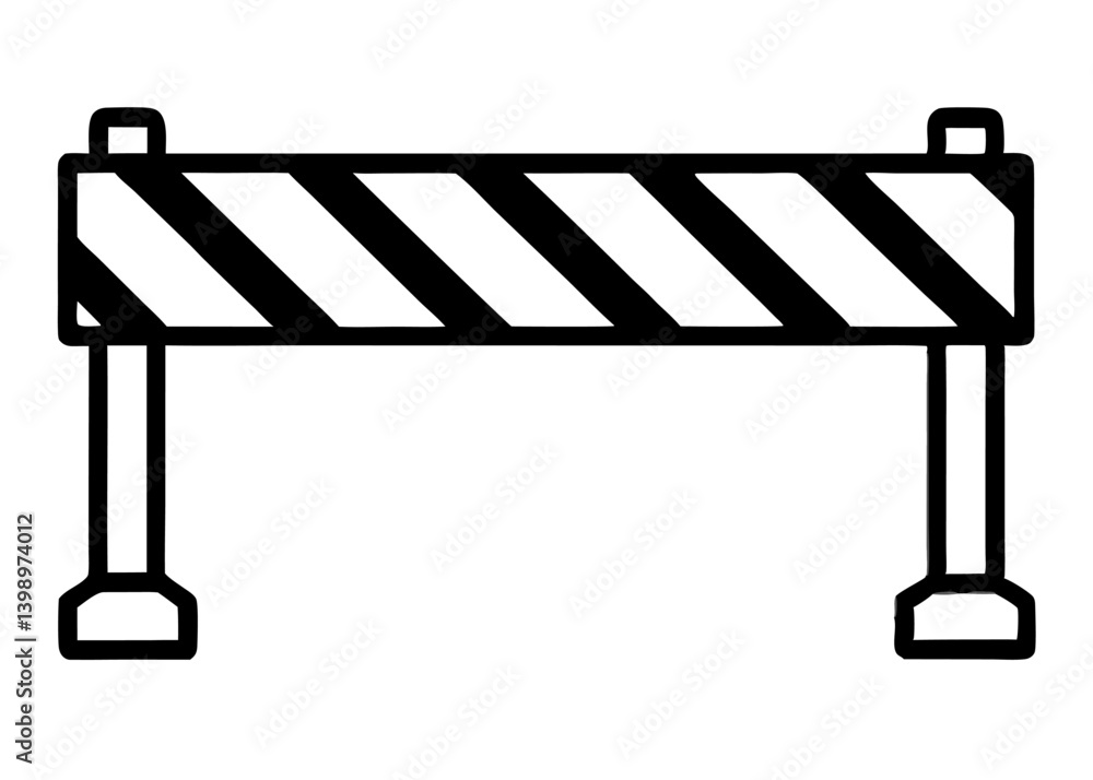 Obraz premium Road Barrier: A stark black and white illustration depicts a road barrier, a symbol of caution, safety, and construction, perfect for conveying concepts of obstruction.