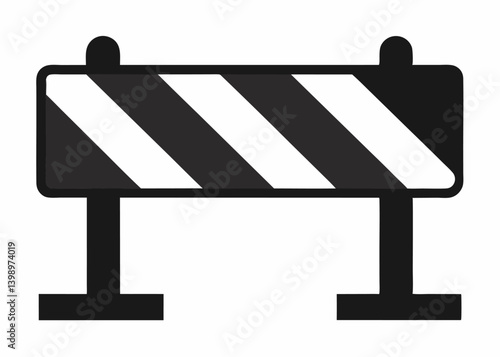 Roadblock Sign: A stark, graphic depiction of a barricade, rendered with bold black and white stripes, symbolizing obstacles and temporary closures on roads or construction sites. 