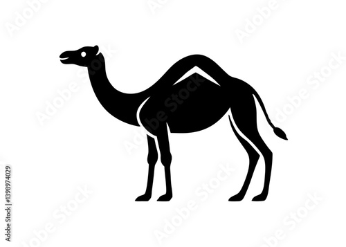 Majestic Camel Silhouette: A minimalist illustration showcases a camel, exuding elegance and strength against a clean background. Ideal for various design applications.