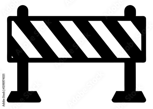 Road barrier: A striking road barrier, defined by its bold black and white stripes.