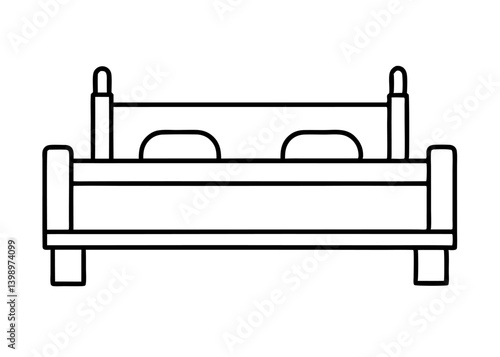 Minimalist Bed Icon: A simple line art representation of a cozy double bed, ideal for illustrating rest and relaxation. The clean design evokes a sense of peace and comfort.