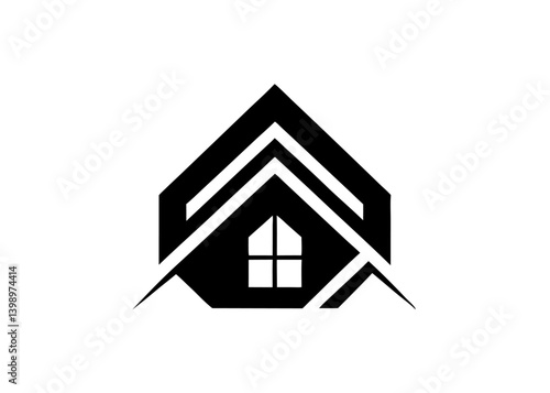 Abstract House Emblem: A minimalist and modern house emblem, a geometric representation of a house, with its clean lines and shapes. It evokes a sense of architectural elegance and simplicity.