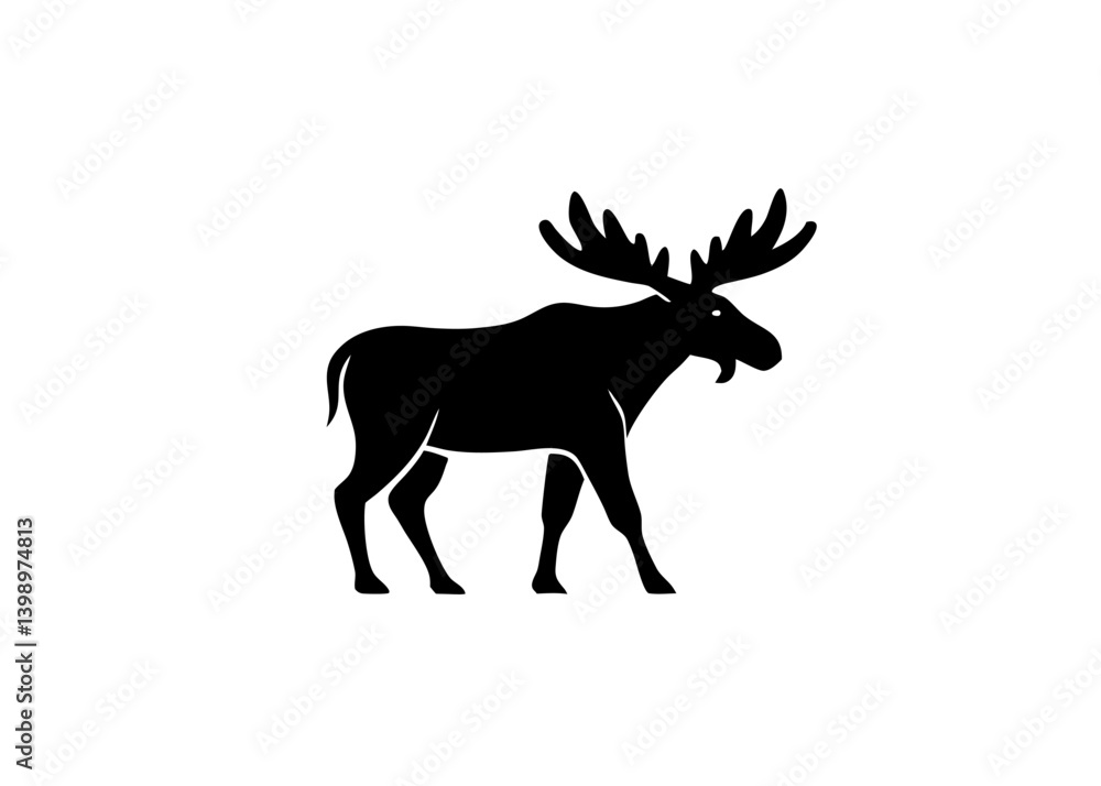 Obraz premium Majestic Moose Silhouette: A striking silhouette of a mighty moose, a symbol of the wild, stands tall against a simple backdrop, embodying strength and wilderness.