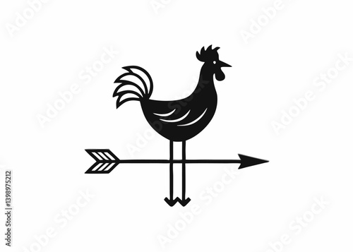 Weather Vane Rooster Silhouette: A striking silhouette of a rooster perched atop an arrow weather vane, a timeless symbol of rural charm, direction, and traditional craftsmanship.